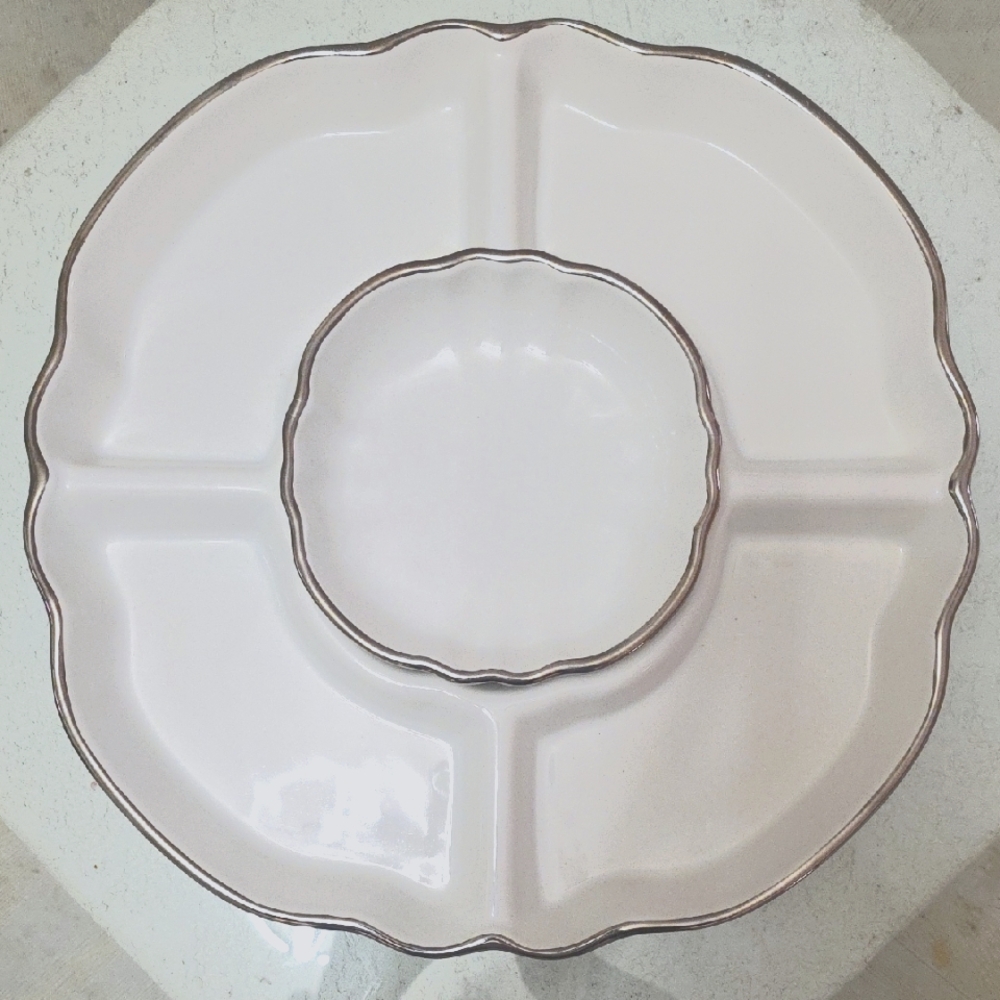 Lauren Ralph Lauren White and Platinum Sectioned Platter